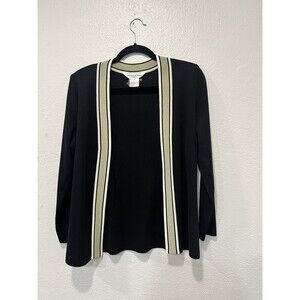 Exclusively Misook  Petite Size Small Long Open Cardigan Knit  Black Green Trim